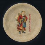 Plato De Papel Vintage Christmas Old World Santa Claus<br><div class="desc">Platos de papel con un viejo Navidad del Viejo Mundo, Santa Claus. El clásico santa del viejo mundo, con su famoso abrigo rojo y llevando una bolsa llena de juguetes. Este Santa de la vieja usanza es delgado y tiene un bastón para caminar por la tierra regalando juguetes a todos...</div>