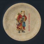 Plato De Papel Vintage Christmas Old World Santa Claus<br><div class="desc">Platos de papel con un viejo Navidad del Viejo Mundo, Santa Claus. El clásico santa del viejo mundo, con su famoso abrigo rojo y llevando una bolsa llena de juguetes. Este Santa de la vieja usanza es delgado y tiene un bastón para caminar por la tierra regalando juguetes a todos...</div>