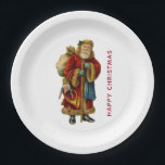 Plato De Papel Vintage Christmas Old World Santa Claus<br><div class="desc">Platos de papel con un viejo Navidad del Viejo Mundo, Santa Claus. El clásico santa del viejo mundo, con su famoso abrigo rojo y llevando una bolsa llena de juguetes. Este Santa de la vieja usanza es delgado y tiene un bastón para caminar por la tierra regalando juguetes a todos...</div>