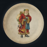 Plato De Papel Vintage Christmas Old World Santa Claus<br><div class="desc">Platos de papel con un viejo Navidad del Viejo Mundo, Santa Claus. El clásico santa del viejo mundo, con su famoso abrigo rojo y llevando una bolsa llena de juguetes. Este Santa de la vieja usanza es delgado y tiene un bastón para caminar por la tierra regalando juguetes a todos...</div>