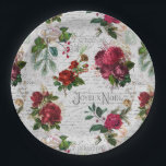 Plato De Papel Vintage Christmas Rosa Joyeux Noel Ephemera<br><div class="desc">Elegante y ricamente detallada composición floral vintage de Navidad sin fisuras con tipografía "Joyeux Noel",  escritura manuscrita,  gráfico postal,  hueco,  mistletoe,  y rosas de color rojo y marfil profundo con antecedentes de pergamino envejecido.</div>