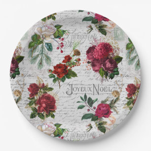 Plato De Papel Vintage Christmas Rosa Joyeux Noel Ephemera