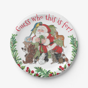 Plato De Papel Vintage Christmas Santa Cute Mascotas Perro Regalo