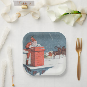 Plato De Papel Vintage Christmas- santa Holiday