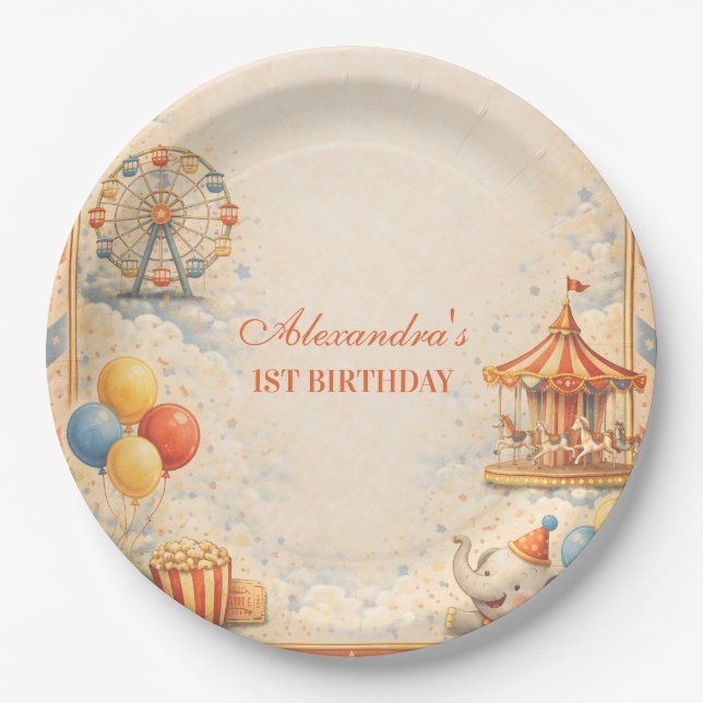 Plato De Papel Vintage Circus Fairytale Birthday (Anverso)