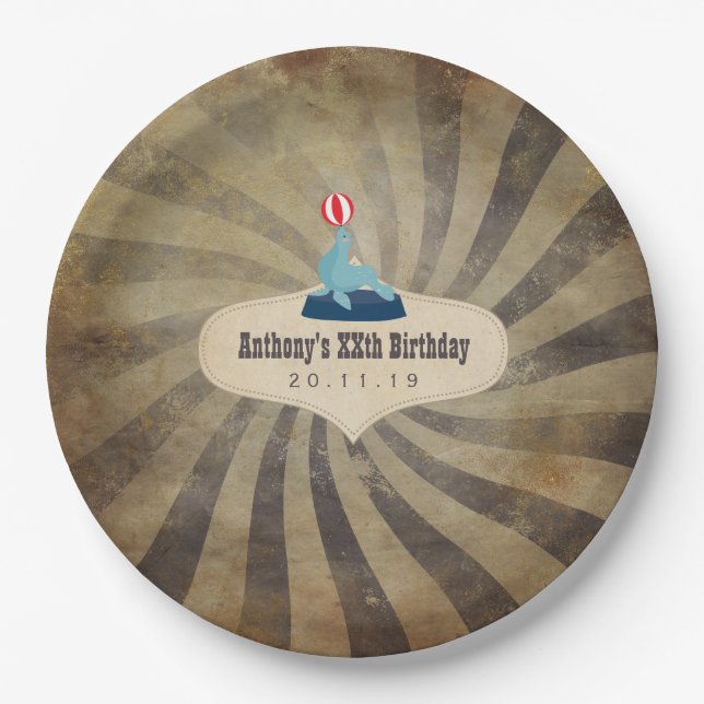 Plato De Papel Vintage Circus Them Birday Party (Anverso)