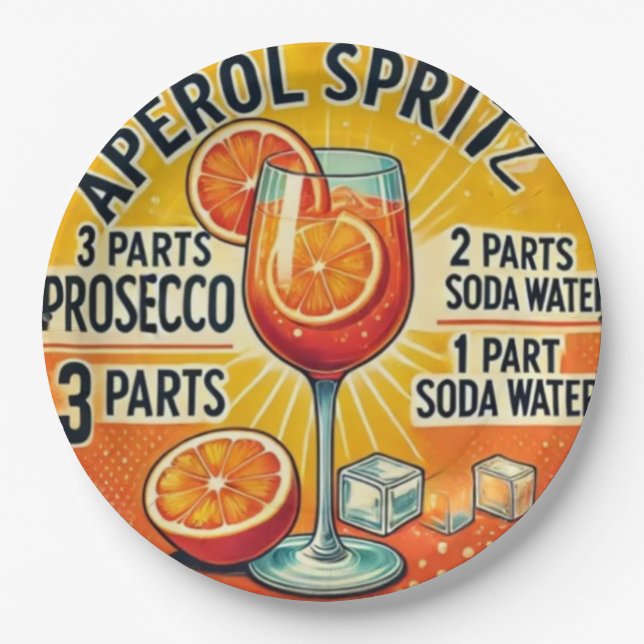 Plato De Papel Vintage cocktail Aperol Spritz  (Anverso)