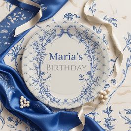 Plato De Papel Vintage Coquette Blue Bow cumpleaños floral