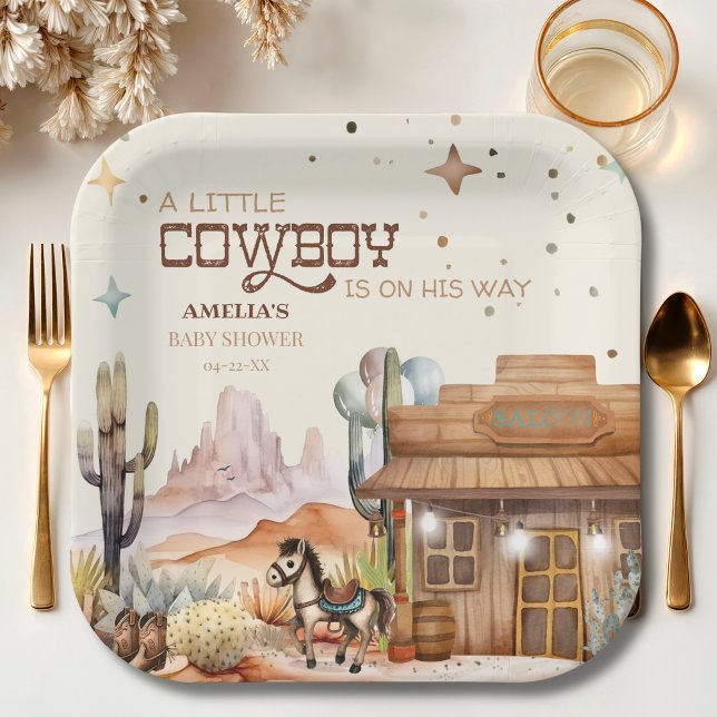 Plato De Papel Vintage Cowboy Western (Subido por el creador)