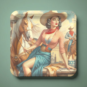 Plato De Papel Vintage Cowgirl
