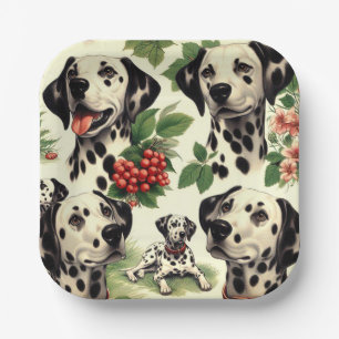 Plato De Papel Vintage Cute Dalmatian Ilustracion
