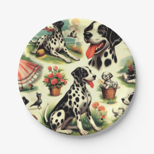 Plato De Papel Vintage Cute Dalmatian Seamless