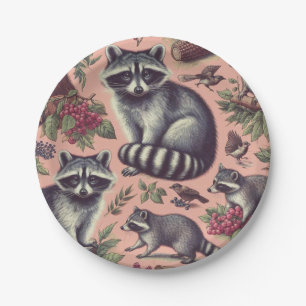 Plato De Papel Vintage Cute Racoon
