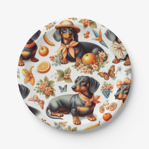 Plato De Papel Vintage Dachshund Seamless