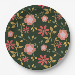 Plato De Papel Vintage Daisy Floral Dark Green