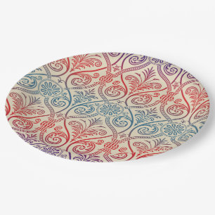 Plato De Papel Vintage Damask Wallpaper - rojo violeta azul