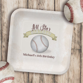 Plato De Papel Vintage de cumpleaños Whimsical Baseball Fiesta de
