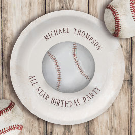 Plato De Papel Vintage de cumpleaños Whimsical Baseball Fiesta de