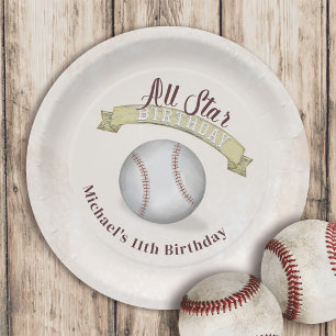 Plato De Papel Vintage de cumpleaños Whimsical Baseball Fiesta de