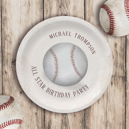 Plato De Papel Vintage de cumpleaños Whimsical Baseball Fiesta de