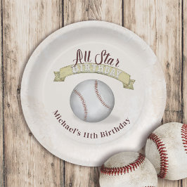 Plato De Papel Vintage de cumpleaños Whimsical Baseball Fiesta de