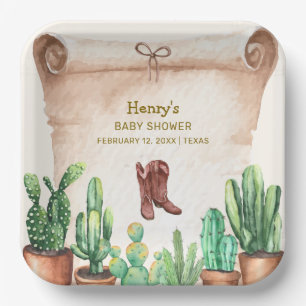 Plato De Papel Vintage Desert Cactus Cowboy Boots Baby Shower