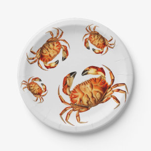Plato De Papel Vintage Dungeness Crab Ilustracion    