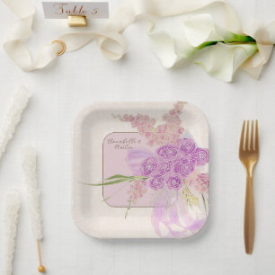 Plato De Papel Vintage Dusty Rose Ombré Lazo y Ramo-SQ