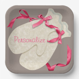 Plato De Papel Vintage elegante invierno imita lazo de cinta