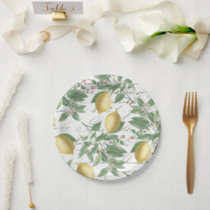 Plato De Papel Vintage Faded Lemon Branch Fruto de escritura fran