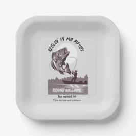 Plato De Papel Vintage Fishing Lake Fisherman 50 cumpleaños