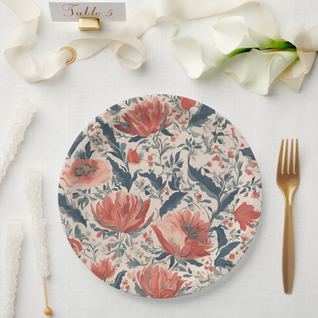 Plato De Papel Vintage Floral (Boda)