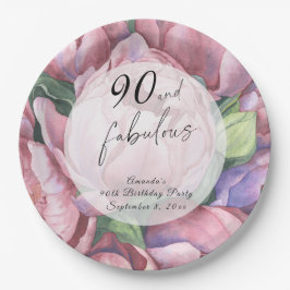 Plato De Papel Vintage Floral 90 cumpleaños