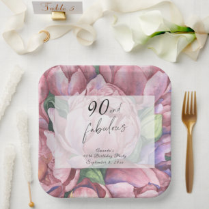 Plato De Papel Vintage Floral 90 cumpleaños