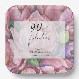 Plato De Papel Vintage Floral 90 cumpleaños