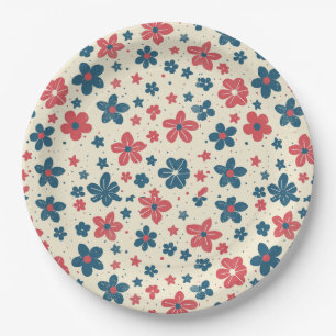 Plato De Papel Vintage floral elegante 4 de julio Placa de papel
