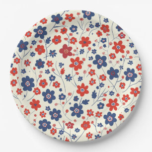 Plato De Papel Vintage floral elegante 4 de julio Placa de papel