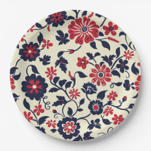Plato De Papel Vintage floral elegante 4 de julio Placa de papel