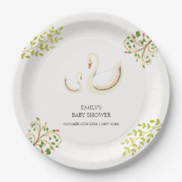 Plato De Papel Vintage Floral Greenery Swan Baby Shower