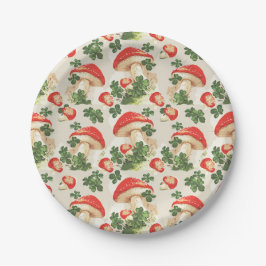 Plato De Papel Vintage Forest Mushroom Lucky Clover Pattern