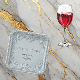 Plato De Papel Vintage French Shabby Chic Blue & White Wedding