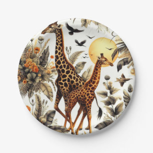 Plato De Papel Vintage Giraffe Floral Watercolor