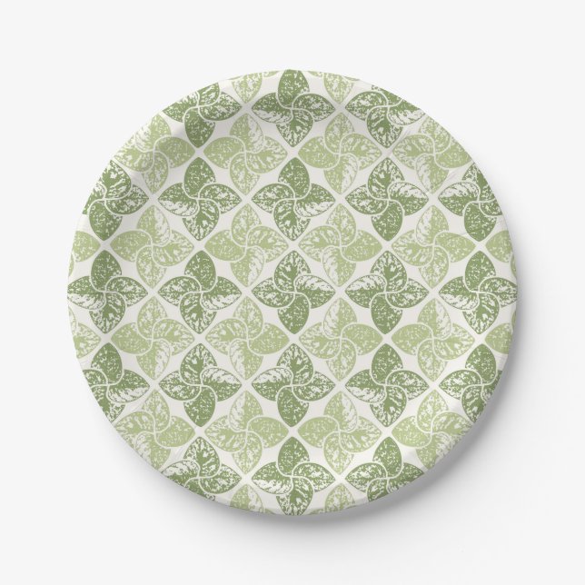 Plato De Papel Vintage Green Harlequin Florals (Anverso)