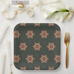 Plato De Papel Vintage Green Navidades Holly Celtic Star Pattern