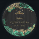 Plato De Papel Vintage Green Rosas Black Gold Lace Quinceañera<br><div class="desc">Elegantes Rosas Verdes Vintage Mariposas Black Gold Lace Quinceañera Plates</div>