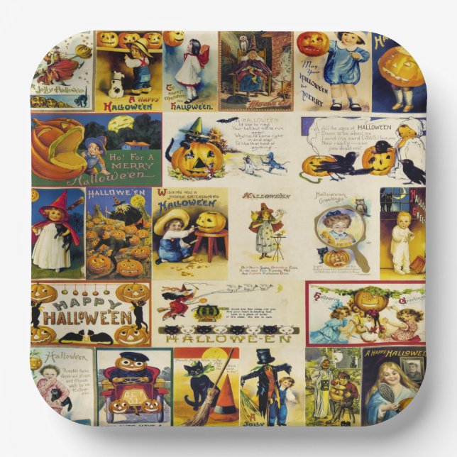 Plato De Papel Vintage Halloween Ephemera (Anverso)
