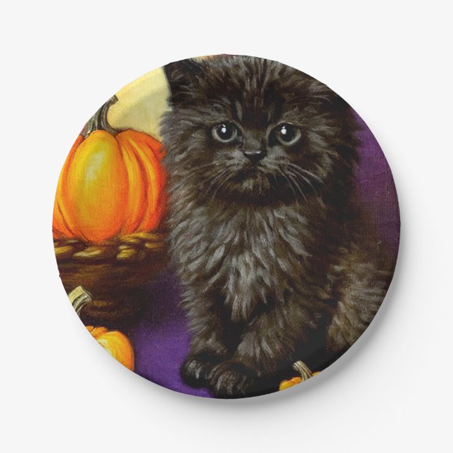 Plato De Papel Vintage Halloween Kitten (Anverso)