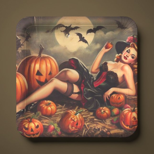 Plato De Papel Vintage Halloween Pin Up (Subido por el creador)