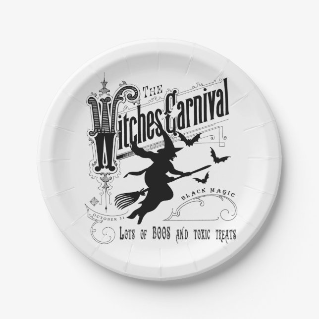 Plato De Papel Vintage Halloween Witch (Anverso)