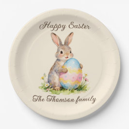 Plato De Papel Vintage Happy Easter Bunny with Egg Family 